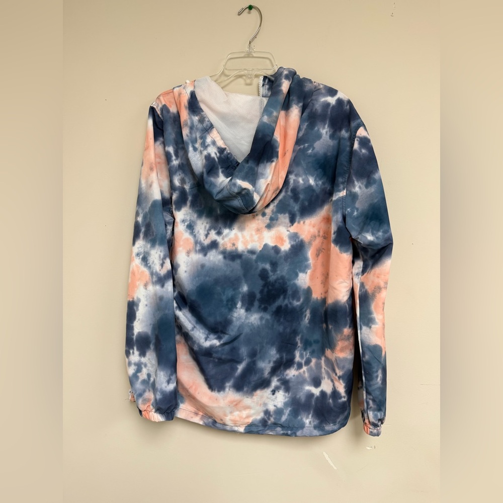 Tie-Dye Half-Zip Hoodie in Navy Blue & Coral - Picture 2 of 3